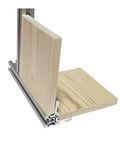 Beefy Heavy Duty Aluminum Shelf Brackets Set For Extrusion Profiles Corner Mounts with wood panel showing connection detail