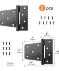 Hard As Nails Black Iron Hinges 4.5 Inch For Heavy Outdoor Gates Rust Proof Finish Fits Barn Shed Fence Or Wood Doors No Sweat Install Top Shelf Pair Set with screws and dimensions.