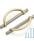 Brushed Brass And Brushed Nickel Cabinet Pulls 5 Inch Center To Center Curved Handles with screws shown