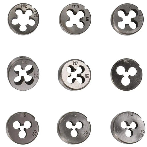Fafeicy Alloy Steel Tap And Die Set With Adjustable Wrench 12 Or 20 Piece Thread Repair Kit For Auto Repair And Machinery Threads Fixing Damaged Nuts Bolts To Restore Original Condition, M3-M12 dies