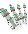 Heavy Duty MGN9H Linear Guide Rail And Dual Track Sliding Block Kit showing six precision rails with sliding blocks for custom builds.