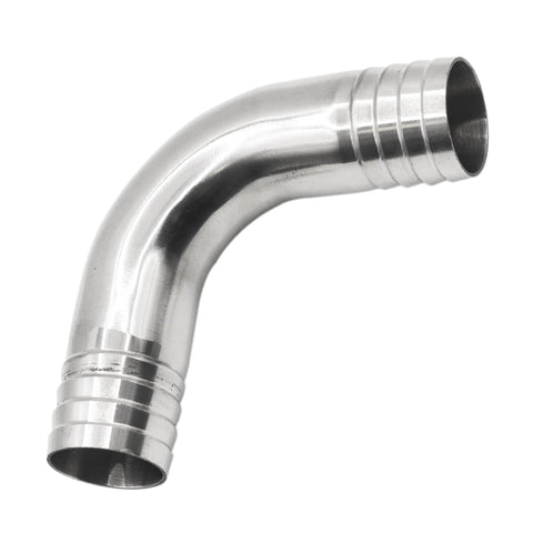 Stainless steel 90-degree hose elbow with 1-1/4in barbed ends, SS304