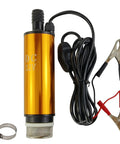 DC 12V 80W Submersible Water Pump For Diesel Oil And Fuel Transfer 30L Per Minute Flow 30 Meter Lift No Fuss Easy Install Portable Electric Fluid Pump For Cars Boats And Farm Use shown with clips and clamp