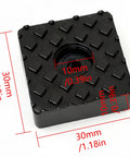 Close-up of black Soft Rubber Chair Feet 30x30mm Anti Slip Pad showing dimensions in red, part of 20 pack floor protectors.