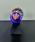 Simulated Turbofan Aircraft Engine Model Kit With LED Light, Rechargeable Version, front view brass color on stand
