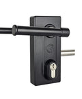 Heavy Duty Stainless Steel Gate Latch Deadlock Adjustable Bolt Security Lock Fits 40 To 60 Millimeter Frames Includes Strike Plate Three Keys And No Sweat Mounting on black background.