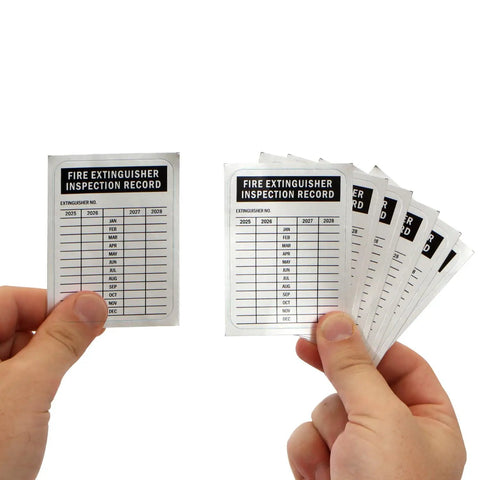 Grab These Heavy Duty Fire Extinguisher Inspection Tags With Four Year Maintenance Log 3 By 2 25 Inch Debossable Aluminum Labels Write On Outside Rated Pack Of 10 Made In Usa For Bulletproof Safety
