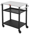 Three Tier Outdoor Grill Cart With Rolling Pizza Oven Table and Stainless Steel Top 26.6 By 16.1 Inches Heavy Duty Steel