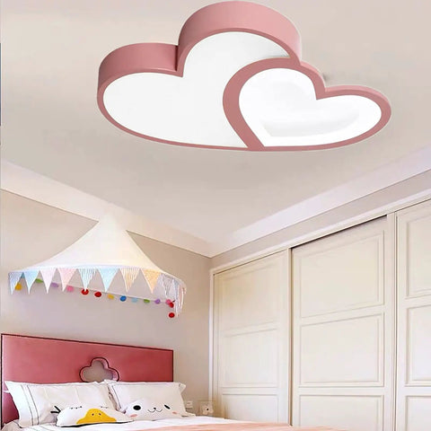 Heart Shaped LED Ceiling Light For Bedroom With Remote installed, 35W energy saving acrylic lamp, pink cartoon kids room decor