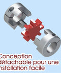 Exploded view of flexible plum shaft coupling in high strength aluminum, showing 8mm and 10mm bore for CNC motors and encoders.