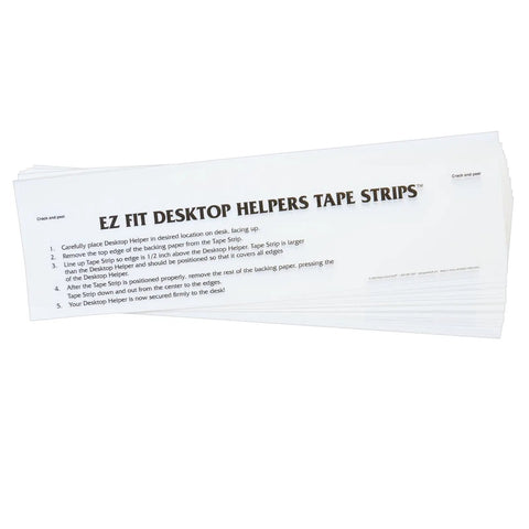 Stack of EZ-Fit Desktop Helper Tape Strips Pack of 36 Student Desk Name Tags showing clear instructions on each strip.