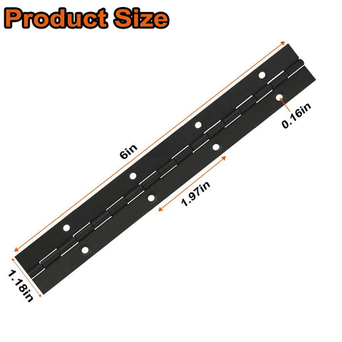 Heavy Duty 6 Inch Black Piano Hinges Made From Rust Resistant 304 Stainless Steel Continuous hardware size illustration