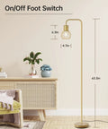 Brass Gold Standing Floor Lamp With 6W LED Bulb Foot Switch Tall Metal Stand Modern Industrial Minimalist Farmhouse Boho Style