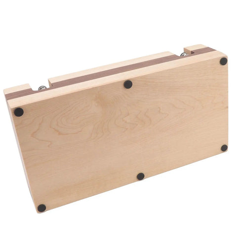 Premium Walnut Wood Coffee Knock Box And Espresso Tamper Stand Holder With Anti Slip Base view from the back showing sturdy construction.