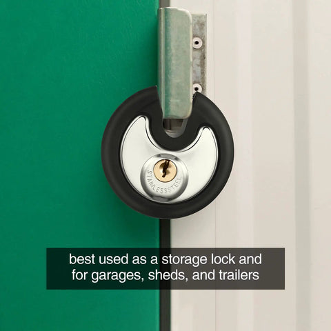 10 Pack 70 mm Keyed Alike Disc Padlocks Outdoor Round Stainless Steel Tough Built To Last With Keys for storage units.
