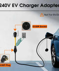 Plug And Go Nema 10-50P To 14-50R EV Charger Adapter Cord With Ground Wire, 50 Amp Three Prong 6AWG 240V Heavy Duty Level 2 Charging Cable For Tesla And All Electric Cars 12 Inch connected to 10-50R socket and 14-50P plug.