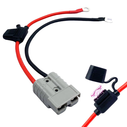 1.15 Ft 10 AWG Battery Cable Quick Connector With O Ring And Fuses For Battery Power Transfer 600V 50A Heavy Duty Cable With Fuse And SB50 Lead Plug For Quick Connections, red/black leads