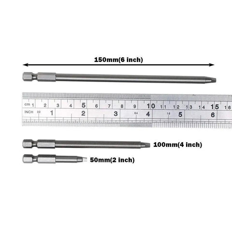 Three Pack Number Two Square Driver Bit Set With Three Lengths Two Inch Four Inch Six Inch For Pocket Hole Jig Systems