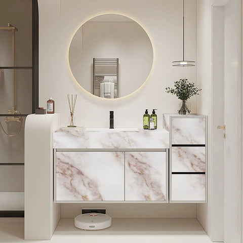 Bathroom vanity with White And Gold Marble Peel And Stick Countertop Wallpaper DIY Friendly Self Adhesive Cover For Kitchen And Bathroom