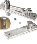 Rock Solid Heavy Duty Pivot Hinge Set for Secret Doors and Hidden Compartments, stainless steel invisible hinges shown with 360 degree rotation