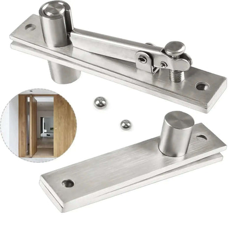 Rock Solid Heavy Duty Pivot Hinge Set for Secret Doors and Hidden Compartments, stainless steel invisible hinges shown with 360 degree rotation