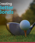 Golf club driver with ball on tee, highlighting Fast Cure Golf Epoxy For Quick Club Repairs, Bond Up To 3 Golf Clubs Per Mix.