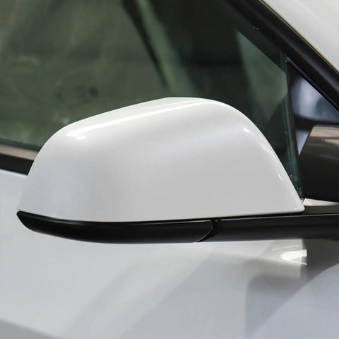 Knockout White Right Side Lower Mirror Cover Cap Fits Tesla Model 3 Years 2017 To 2021, showcasing sleek white design.