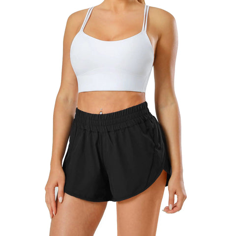 Women's Quick Dry Go-To Track And Running Athletic Shorts For Training With Elastic Waistband Zip Pockets Built In Liner Black Small