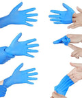 Top Notch Disposable Vinyl Exam Gloves In Steel Blue, Cast At Four Mil Thick For Daily Grind Demands, Zero Latex And Powder, Sharp For Medical Visits Or Quick Kitchen Washes, One Hundred Pack Boxes Ensure Legit Finger Comfort On Every Use, showcasing hands wearing gloves.