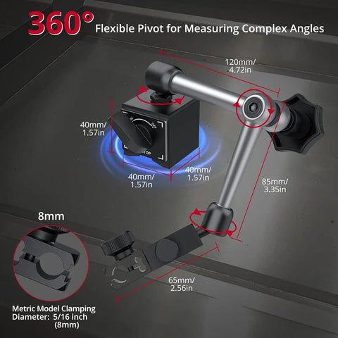 Digital Dial Indicator 1 Inch Range With 0.0005 Inch Resolution LCD Display Inch To Metric Conversion 132 Lbs Magnetic Base for positioning