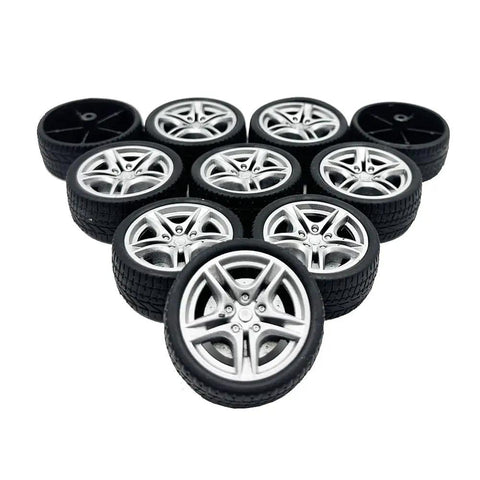 Ten Pack 48mm Toy Car Rubber Wheels With 5 Shaft Axles For RC Cars Trucks Robots DIY Models And Hobby Builds Durable Rubber Tires