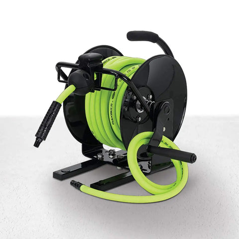 Portable Manual Open Face Air Hose Reel For Easy Winding No-Tangle 3/8 Inch By 50 Feet Heavy Duty Yet Lightweight Hybrid Construction
