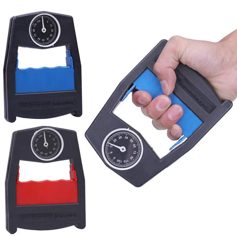 Hand Grip Dynamometer Strength Meter With Adjustable Tension For Rehab And Training, Ergonomic Grip Gauge For Musicians, Drummers, Guitarists, And Everyday Fitness, Precise Force Reading And Easy One Hand Use, blue and red