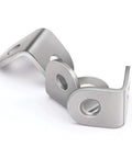 Close-up of two stainless steel L brackets, 20x20 mm, from a 100 Piece Stainless Steel L Brackets 20 By 20 MM 90 Degree Corner Brackets Set with 200 Screws.