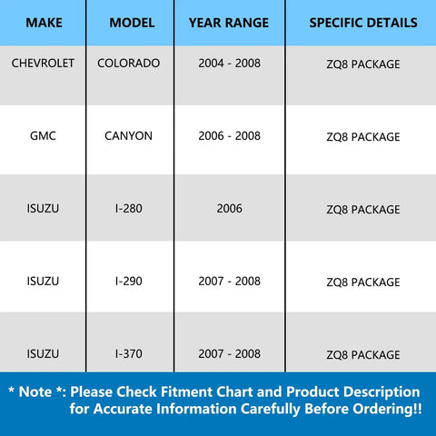 Fitment chart for Front Right Passenger Side Wheel Hub Bearing Assembly Replacement For 2WD Heavy Duty Upgrade.