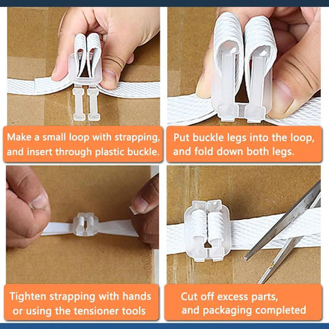 Heavy Duty Hand Grade Polypropylene Strapping Coil Delivering Knockout 130 Pound Break Strength And Three Twenty Eight Feet Of Smooth White Strapping With One Hundred Snap Buckles For Seamless Cargo Securing step-by-step installation guide.
