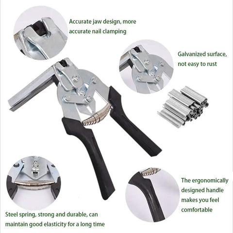 Heavy Duty Hog Ring Pliers Kit With 600 Galvanized Steel Hog Rings Nail Groove Clamp For Animal Cages Wire Fencing And Railings