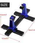 Adjustable PCB Holder And Soldering Stand With Rotating Clamps, 360 Degree Flip And Desoldering Helper shown with size dimensions