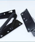 Heavy Duty Furniture Spring Hinges 80 Degree Lift Brackets Built Like A Tank Rock Solid Steel in black with spring mechanism.