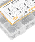 Nylon Spacers Assortment Kit With 150 Pieces For Electronics, PCBs And 3D Printing, Heat And Abrasion Resistant Standoffs, 10 Sizes From 3mm To 25mm, Comes In A Handy Storage Box. Clear organizer box with black nylon spacers and size label