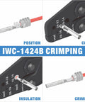 Diagram showing steps of using DC02 8 Piece Wire Crimp Kit For Deutsch Connectors And Weather Pack Terminals with crimped wire.