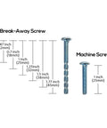 Screw sizes for 10 Pack Brushed Satin Nickel Cabinet Pulls with 5 Inch hole centers, featuring break-away and machine screws AL3061SN