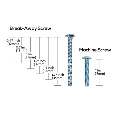 Screw sizes for 10 Pack Brushed Satin Nickel Cabinet Pulls with 5 Inch hole centers, featuring break-away and machine screws AL3061SN