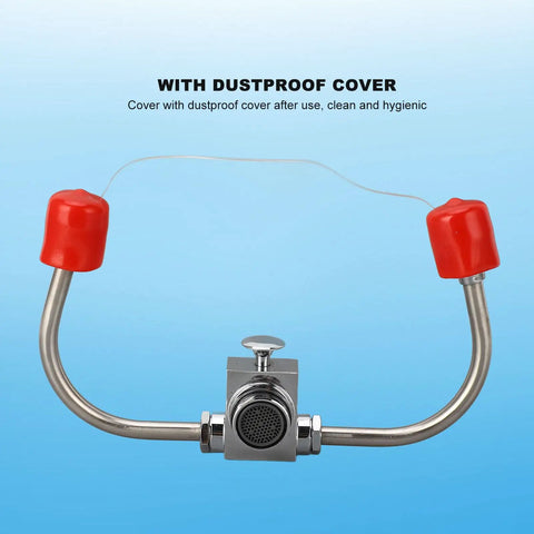 Double Nozzle Eyewash Station Faucet Mounted for Lab Factory and Office Sinks, 304 Stainless Steel Emergency Eye Wash with Red Dust Covers