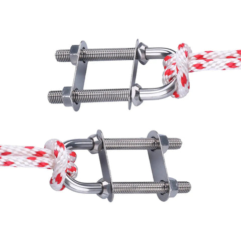 Stainless Steel Boat Eye Bolt For Stern And Bow Three Eighths Inch Diameter Four And A Half Inch Long Beefy And Heavy Duty Marine Tie Down U Bolt Screw With Safe Load Up To 3500 Lbs securing rope.