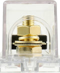 Heavy Duty ANL Fuse Holder Kit Paired With Pro Grade 40 Amp Gold Plated Fuses Engineered For 0 2 4 8 Gauge AWG Car Audio Mods And Rock Solid Underhood Circuit Protection Packs Of Two, clear plastic view of gold plated clamps.