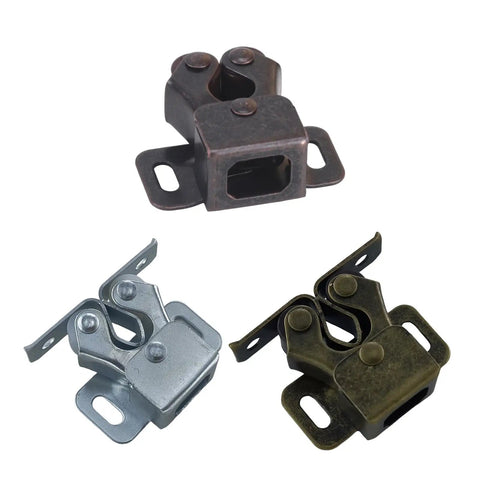 Double Roller Cabinet Lock Latch With Mounting Screws for Cupboard Doors and Drawers in bronze, silver, and antique finish