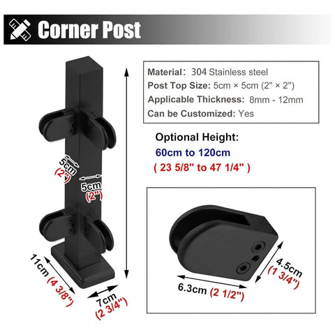 Heavy Duty Corner Post For Glass Stair Railing System Top Shelf Metal Clamp Kit Super Sleek Square Guard Rail Hardware For Indoor Balcony Hallway Or Loft Panels No Sweat Setup