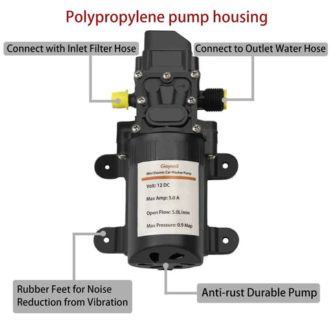 12V Portable High Pressure Water Pump Kit For Cars And RVs 100W Mini Electric Pressure Washer with polypropylene housing