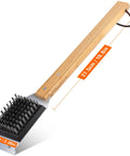 Grill Brush And Scraper 2 In 1 For BBQ With Durable Replaceable Stainless Steel Head And Wooden Handle Built For Backyard Grills